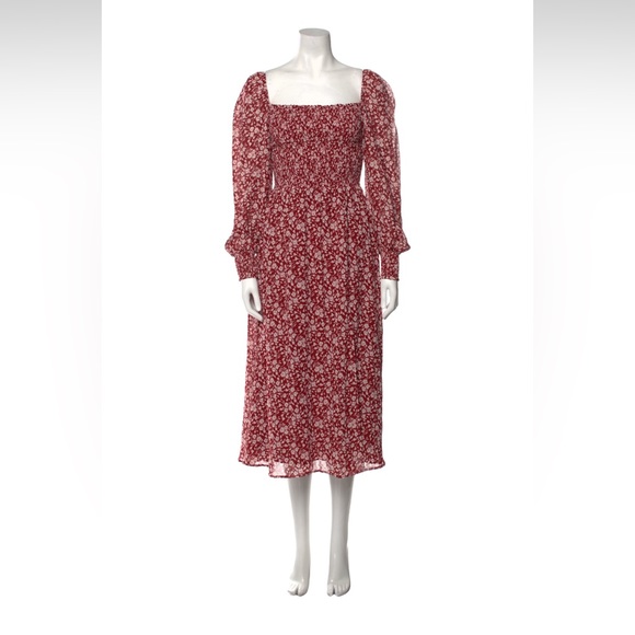 Reformation Cello Dress in flower girl red white floral print. Long sleeves - Picture 8 of 8